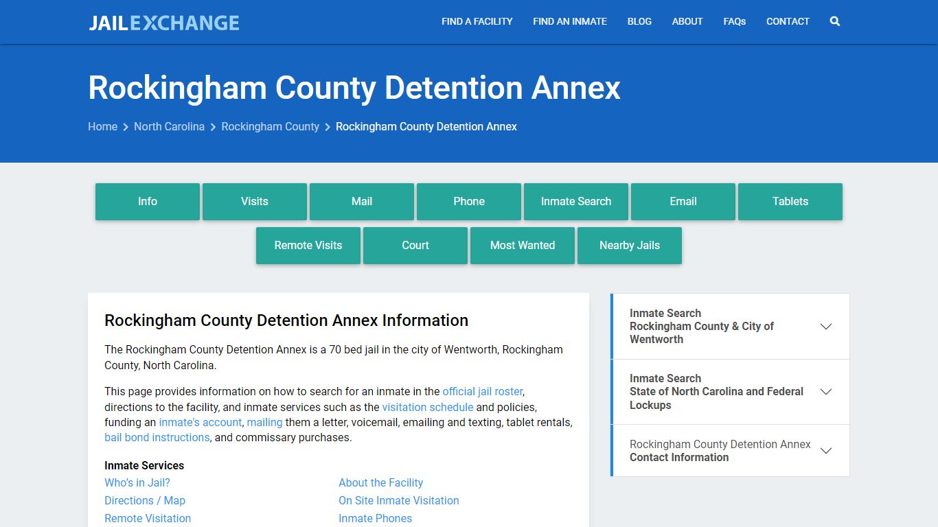 Rockingham County Detention Annex, NC Inmate Search, Information